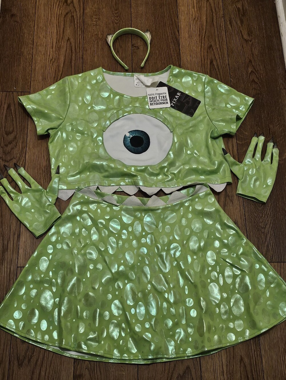 Pixar Mike Wazowski Costume Adult Woman Large Skirt Top Gloves Headband Nwt